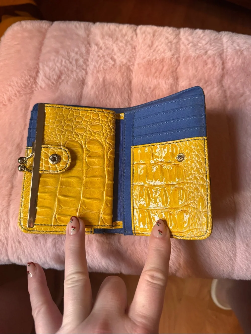 Jessica Simpson Yellow Embossed Wallet with Multicolor Stitching